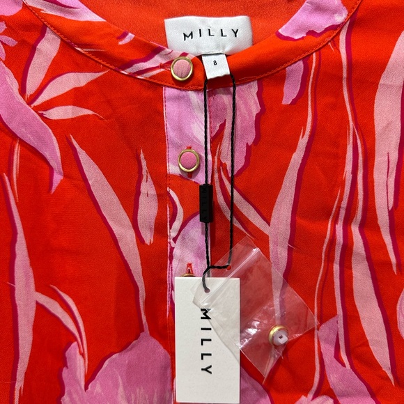 Milly Reina Parrot Tulip Flounce Red Pink Mini Dress Sz 8 SAKS REVOLVE - Picture 7 of 10